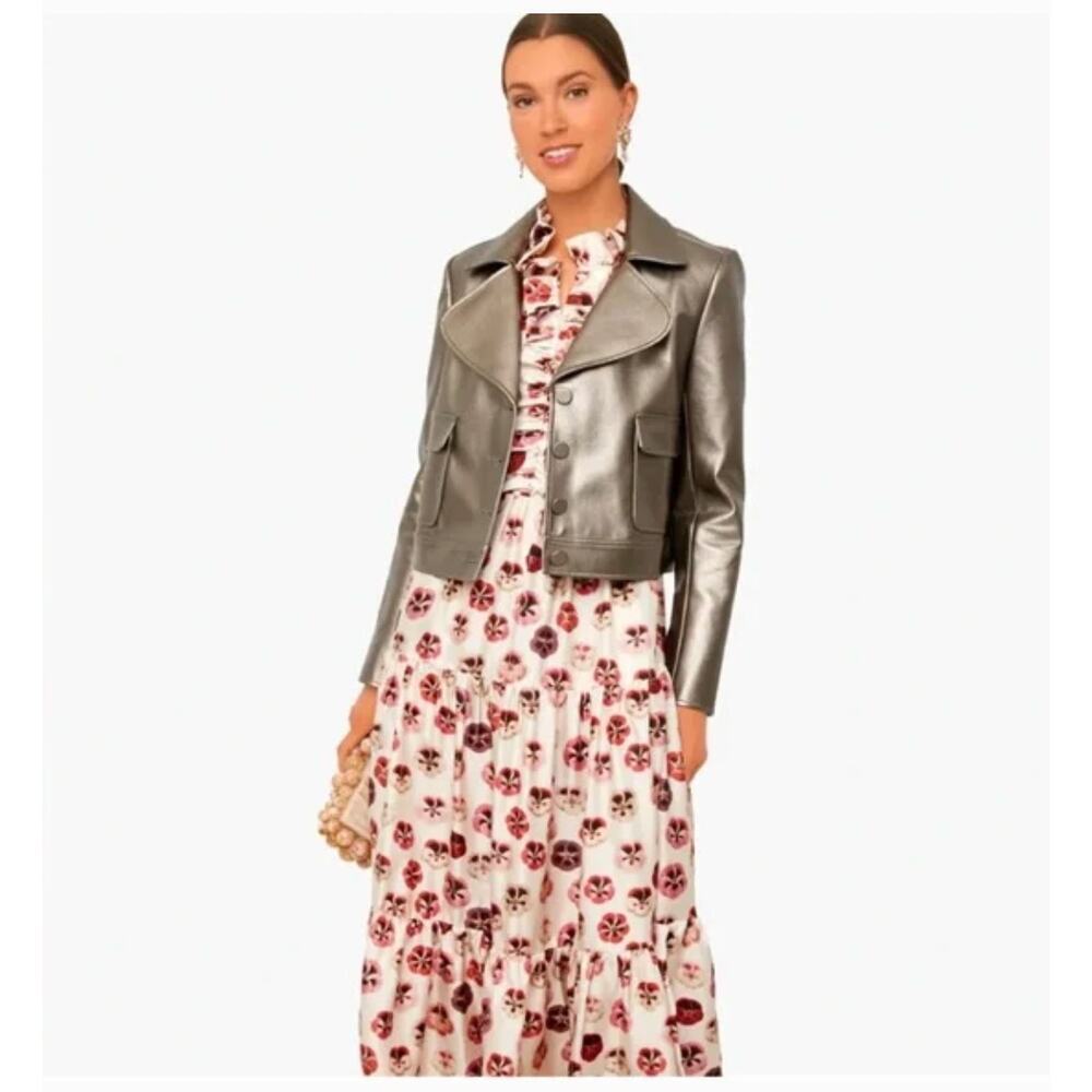 Metallic Leather Cropped Jacket - Gold - Picture 2 of 16